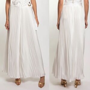 NEW NWT PatBO Dream Satin Pleated Wide Leg Belted Pant In Off White